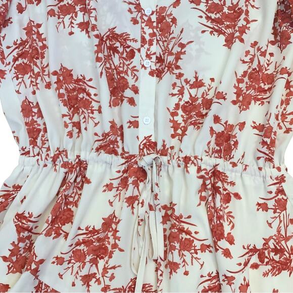 Aakaa Flowy Cream Red Floral Print Short Dress Size Small Long Sleeves - Picture 3 of 12